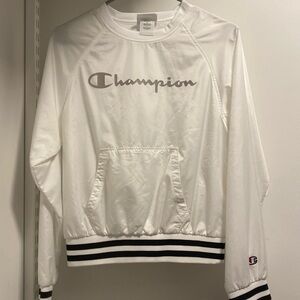 White champion windbreaker with black stripes